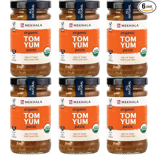 Mekhala Organic Thai Tom Yum Asian Cooking Paste. VEGAN. GLUTEN-FREE. Versatile. Medium Heat (6x3.53oz)