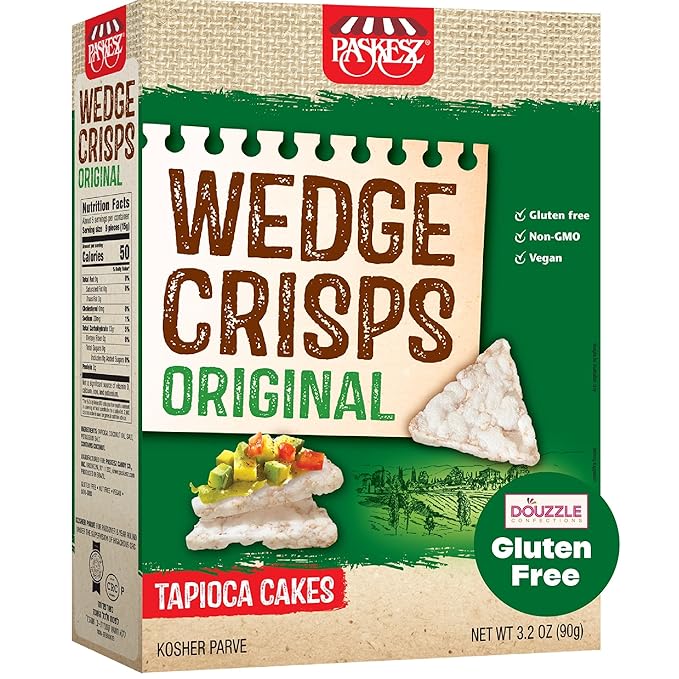 DOUzzle Gluten Free Crackers, Wedge Crisps Original Tapioca Cakes, Rice & Corn Cake Alternative (1 Pack) Non GMO, Vegan Snack - Non Gebrokts, Kosher for Passover Food