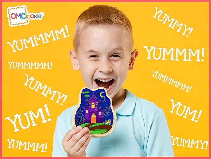 Halloween Cookies Decorating Kit Coloring Gift For Kids Food | 4 Jumbo Cookies + 3 Edible Markers | Individually Wrapped | Activities Pumpkin Witch Ghost Holiday Fall