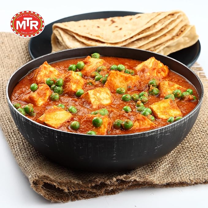 MTR - Minute Meals: Mutter Paneer - Spiced Green Peas & Cottage Cheese in Gravy - Tasty Indian Meal with No Added Preservatives - A Quick Meal Suitable for Vegetarians, Ready in Minutes! (Pack of 6)