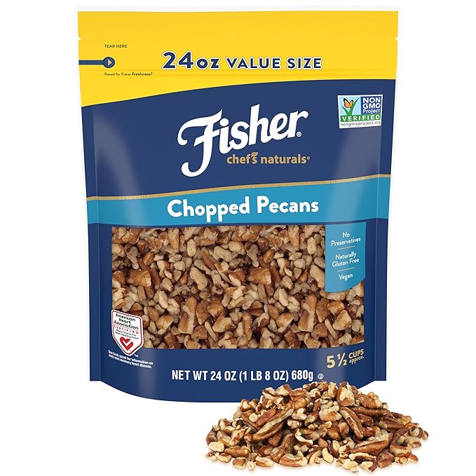 Fisher Chef's Naturals Unsalted Chopped Pecans 24 oz Resealable Bag, Unsalted Raw Nuts for Cooking, Baking & Snacking, Healthy Snacks for Adults, Vegan Protein, Keto Snack, Gluten Free Chopped Pecan