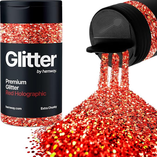 Hemway Premium Glitter Shaker - Red Holographic | 115g Extra Chunky Metallic Flake Sequins for Resin & Epoxy Crafts | Craft Supplies for Tumblers, Festival, Art
