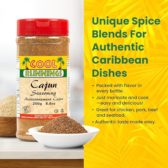 Cool Runnings Cajun Seasoning 250g – Bold and Spicy Louisiana-Style Blend for Grilling, Roasting, and Blackening Meats, Seafood, Vegetables and More