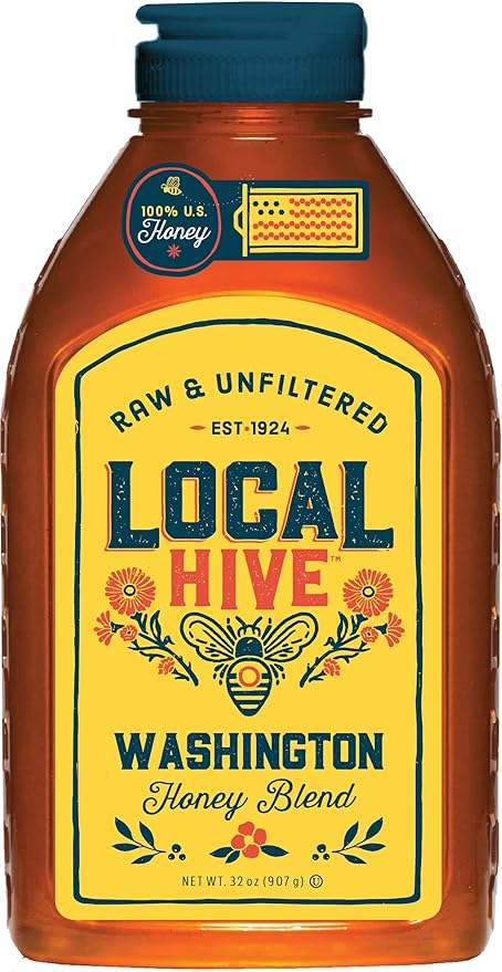 Local Hive Washington Raw Unfiltered Honey – 32 oz, 100% Pure US Honey, Sourced from American Bees and Beekeepers - Natural Sweetener, Ideal for Tea, Baking, and Cooking