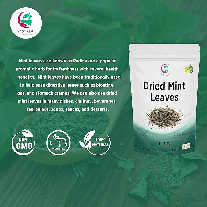 Dried Mint Leaves 1 LB | Peppermint Leaves For Tea & Savoury | Non-GMO, Ethically Sourced, Cut & Sifted | Bulk Tea Loose Leaf - Yogi?™s Gift®