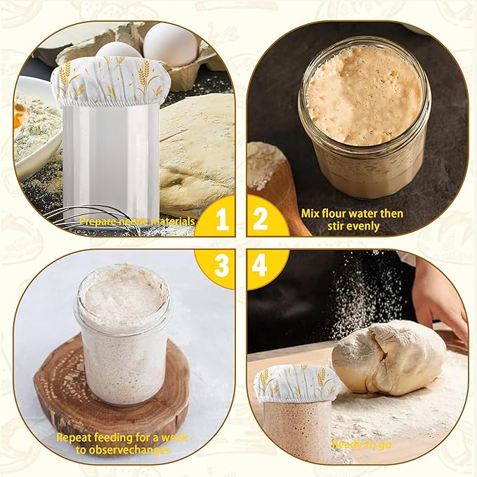 Wheat Harvest Bread 5-Pack Cloth Covers for Sourdough Starter Jar, Cloth Covers Reusable Lid Top Cover Sourdough Proofing Bread Fermentation Baking Supplies for 3-4 Inch Jar Mouth