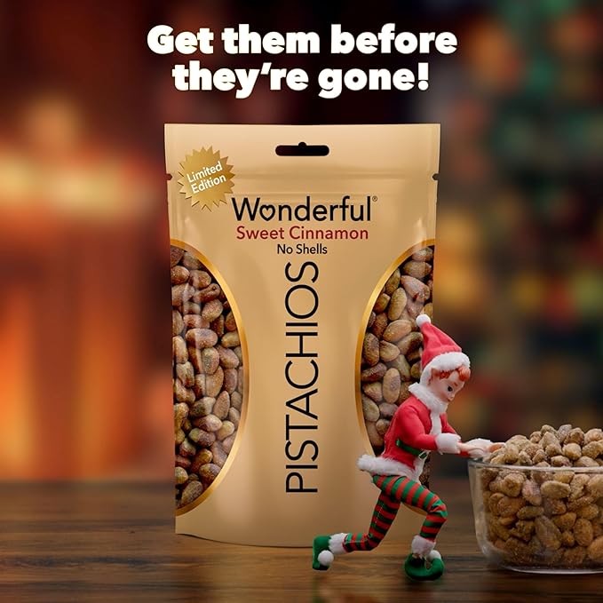 Wonderful Pistachios No Shells, Sweet Cinnamon Flavored Nuts, 5.5 Ounce Resealable Bag, Protein Snacks, Gluten Free, Healthy Snack
