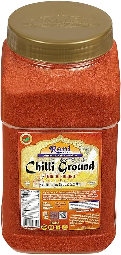 Rani Chilli Powder (Mirchi) Ground Indian Spice 80oz (5lbs) 2.27kg Bulk PET Jar ~ All Natural | Salt-Free | Vegan | No Colors | Gluten Friendly | NON-GMO | Kosher | Indian Origin