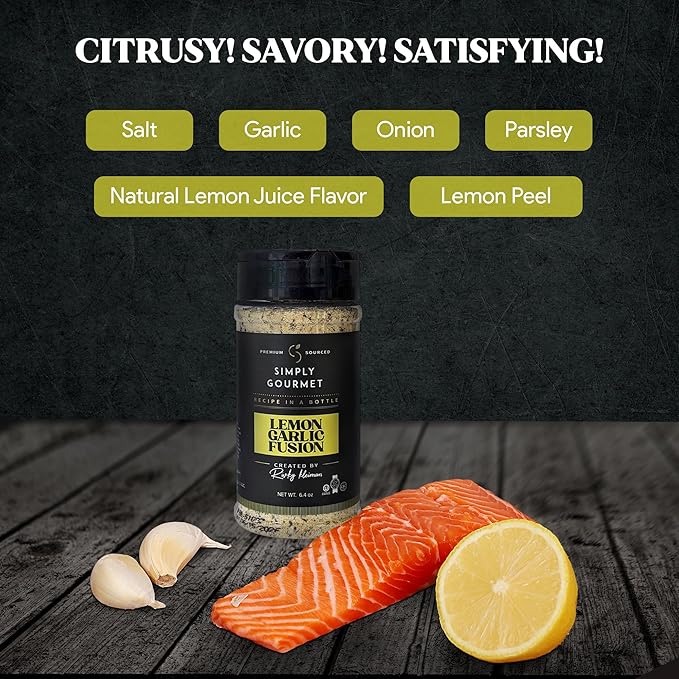 Lemon Garlic Seasoning ?œRecipe in a Bottle????Premium Gourmet Lemon Garlic Spice Blend w/Pepper - Complete Dry Rub & Marinade, 5.7?¯oz ??Kosher, Gluten Free, and No?‘Additions Needed.