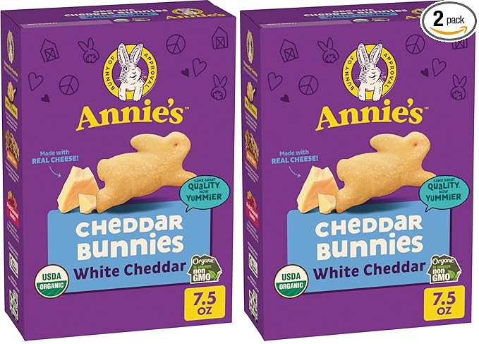 Annie's Organic White Cheddar Bunnies Baked Snack Crackers, 7.5 oz (Pack of 2)