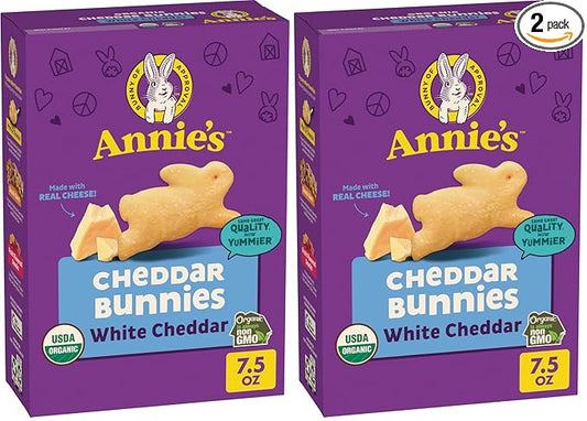 Annie's Organic White Cheddar Bunnies Baked Snack Crackers, 7.5 oz (Pack of 2)