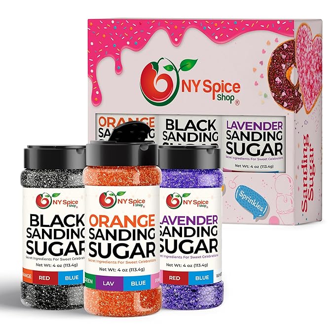 NY Spice Shop Orange-Black-Lavender Sanding Sugar - Sweet Colorful Edible Sprinkles for Candy Dishes, Cake Decorating, and Dessert Displays - 4 Ounce (Pack of 3)