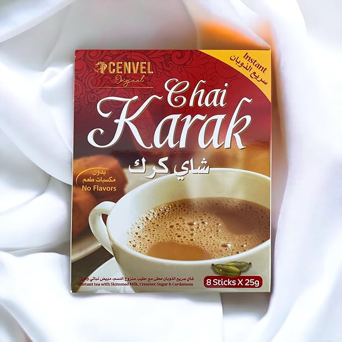 CENVEL® Karak Chai Sweetened | Premium Instant Karak Tea – Natural | Instant Indian Authentic Chai | 32 Sachets (Pack of 4)