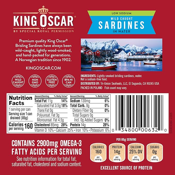 King Oscar Wild Caught Brisling Sardines In Pure Spring Water, 3.75 Ounce (Pack of 12) ( Packaging