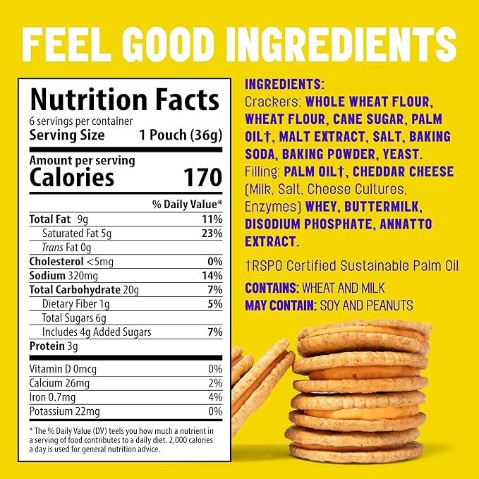 Mavericks Sandwich Crackers Cheddar - Cheese Filled Whole Grain Sandwich Cracker Snack Packs, Non-GMO - 2 Boxes (12 Snack Packs)