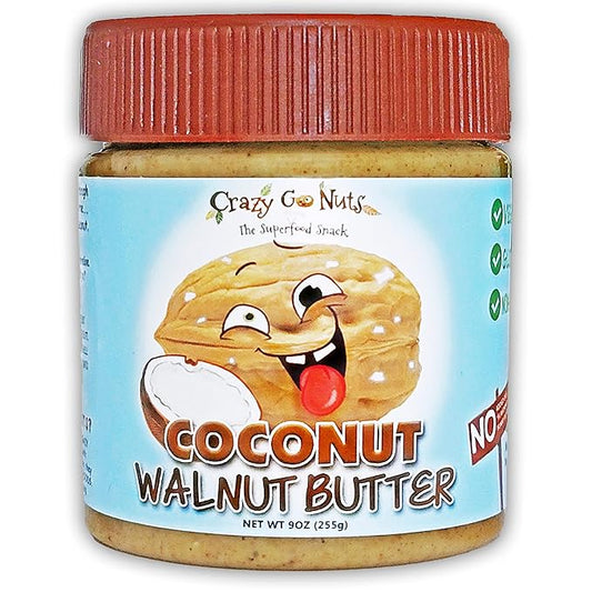 Crazy Go Nuts Walnut Butter Coconut - Walnut Spread, Keto, Vegan, Low Carb, Gluten Free, Superfood-Natural, Non-GMO, ALA, Omega 3 Fatty Acids, Good Fats and Antioxidants - 9 Oz