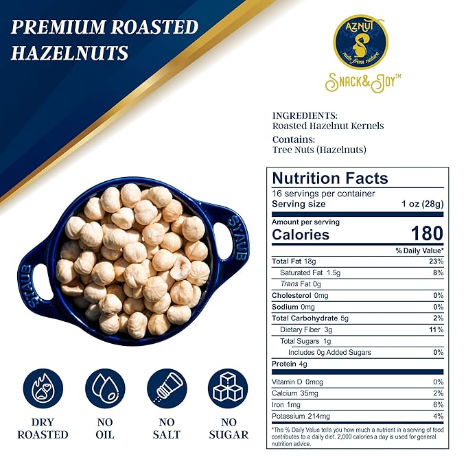 AZNUT Roasted Unsalted Hazelnuts 5 LB, Premium Quality 100% Natural Non-GMO Project Certified, Kosher Certified, No Salt, No Oil, Gluten Free, Keto Diet Snacks, Resealable Bag, 2 Set of 2.5 LB