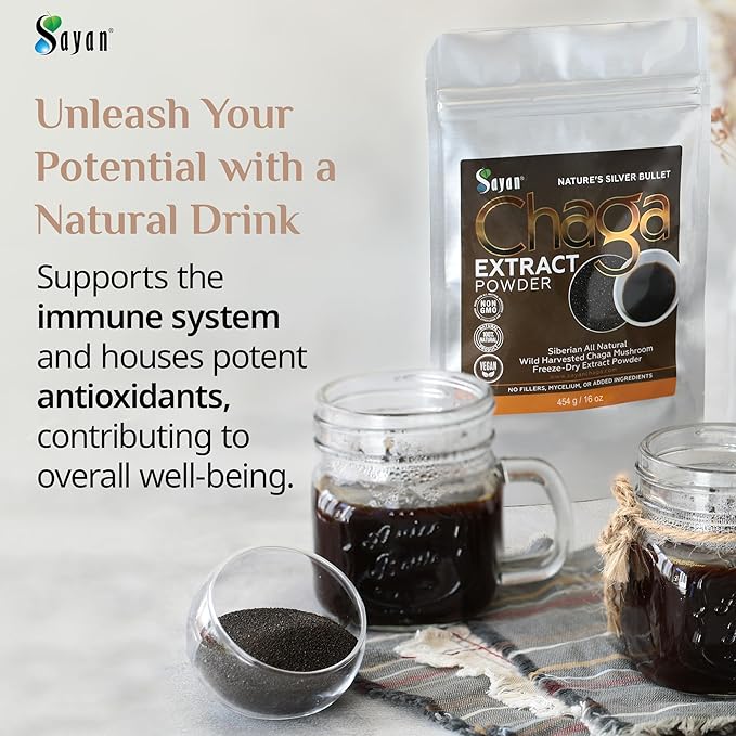 Sayan Chaga Mushroom Extract Powder (1 Lb) ??Freeze Dried Siberian Wild Harvested - Organic Antioxidant Tea for Immune and Digestion Support - Focus, Energy, Clarity, Wellness - No Additives
