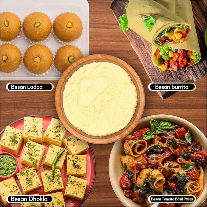Organic Zing Besan Flour also known as Chickpea Flour, Bengal Gram Flour or Garbanzo Bean Flour |Vegan| Preservative Free | Product of India - (907gm) Resealable Pack