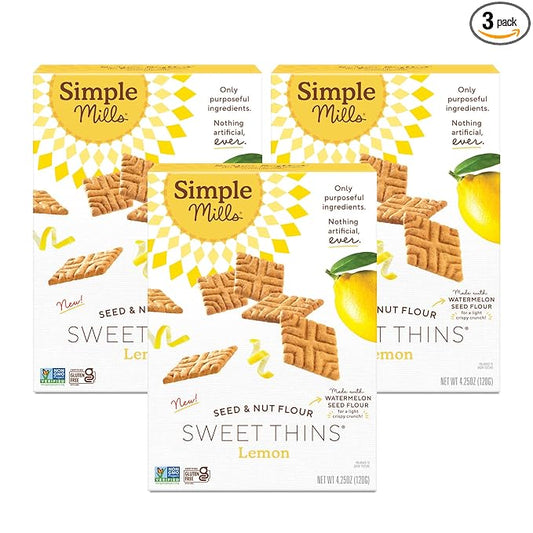 Simple Mills Lemon Seed & Nut Flour Sweet Thins, Paleo Friendly & Delicious Sweet Thin Cookies, Good for Snacks, Nutrient Dense, 4.25 oz (Pack of 3)