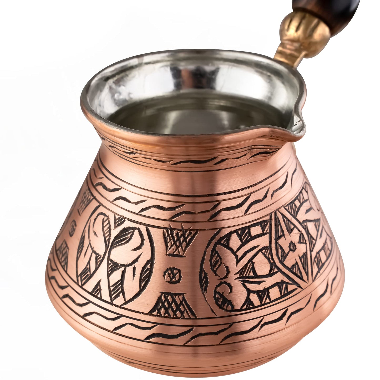 BCS 12 oz Handmade Copper Turkish Coffee Pot, Hand-Engraved Cezve & Spoon