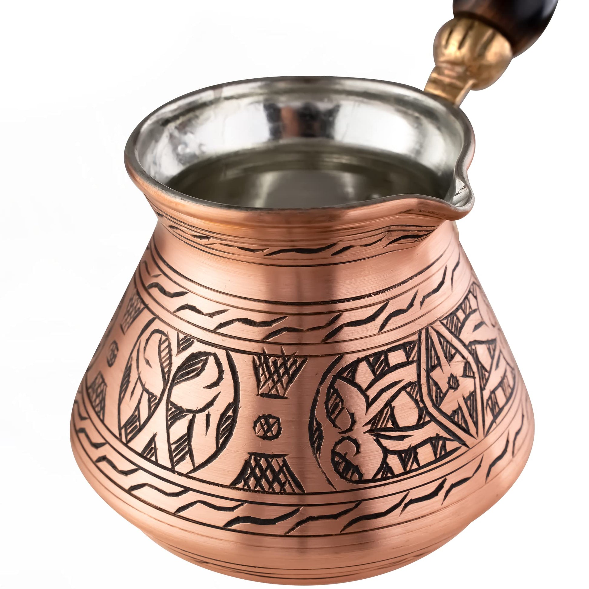 BCS 12 oz Handmade Copper Turkish Coffee Pot, Hand-Engraved Cezve & Spoon