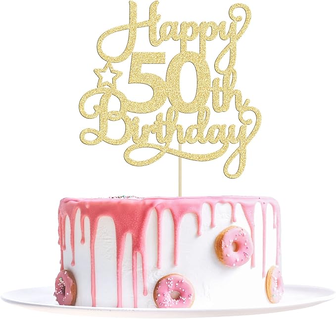 1 Pack Happy 50th Birthday Cake Topper Gold Glitter 50 & Fabulous Cheers to 50 Years Old 50th Birthday Cake Pick for Celebrating 50th Birthday Anniversary Party Cake Decorations Supplies