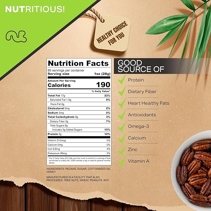 NUT CRAVINGS - Candied Pecans Honey Glazed Praline, No Shell (80oz - 5 LB) Bulk Nuts Packed Fresh in Resealable Bag - Healthy Protein Food Snack, Food Assortments