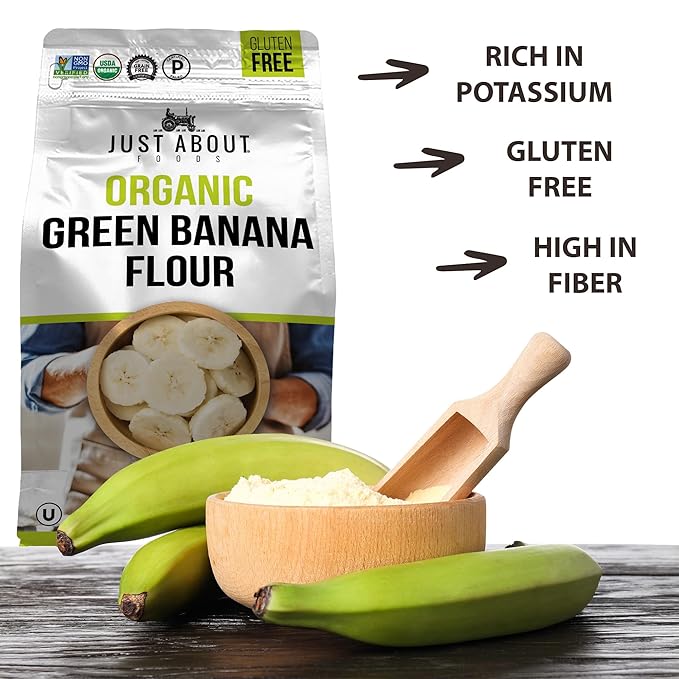 USDA Organic Banana Flour 1lb, Vegan, Paleo, Grain & Gluten Free, All-Purpose Wheat Flour Alternative, Great For Baking and Cooking, Just About Foods