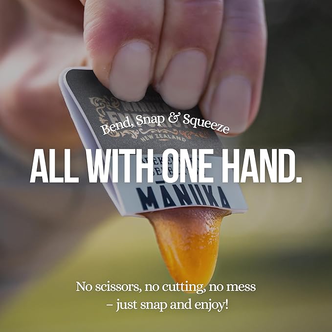 Manuka Emporium Raw Manuka Honey Packets MGO 829+ | 24 x 0.18oz Extra-Potent Snaps | Certified Monofloral New Zealand Honey | High Strength Superfood for Vitality, Recovery & Immune Support
