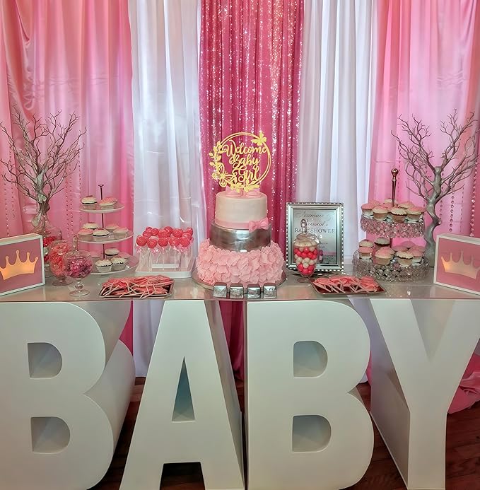 Welcome Baby Girl Cake Topper - Rose Gold Glitter Baby Shower Cake Decorations, Baby Girl Cake Topper, for Baby Shower/Birthday Party/Gender Reveal Party Photo Booth Props (Gold)
