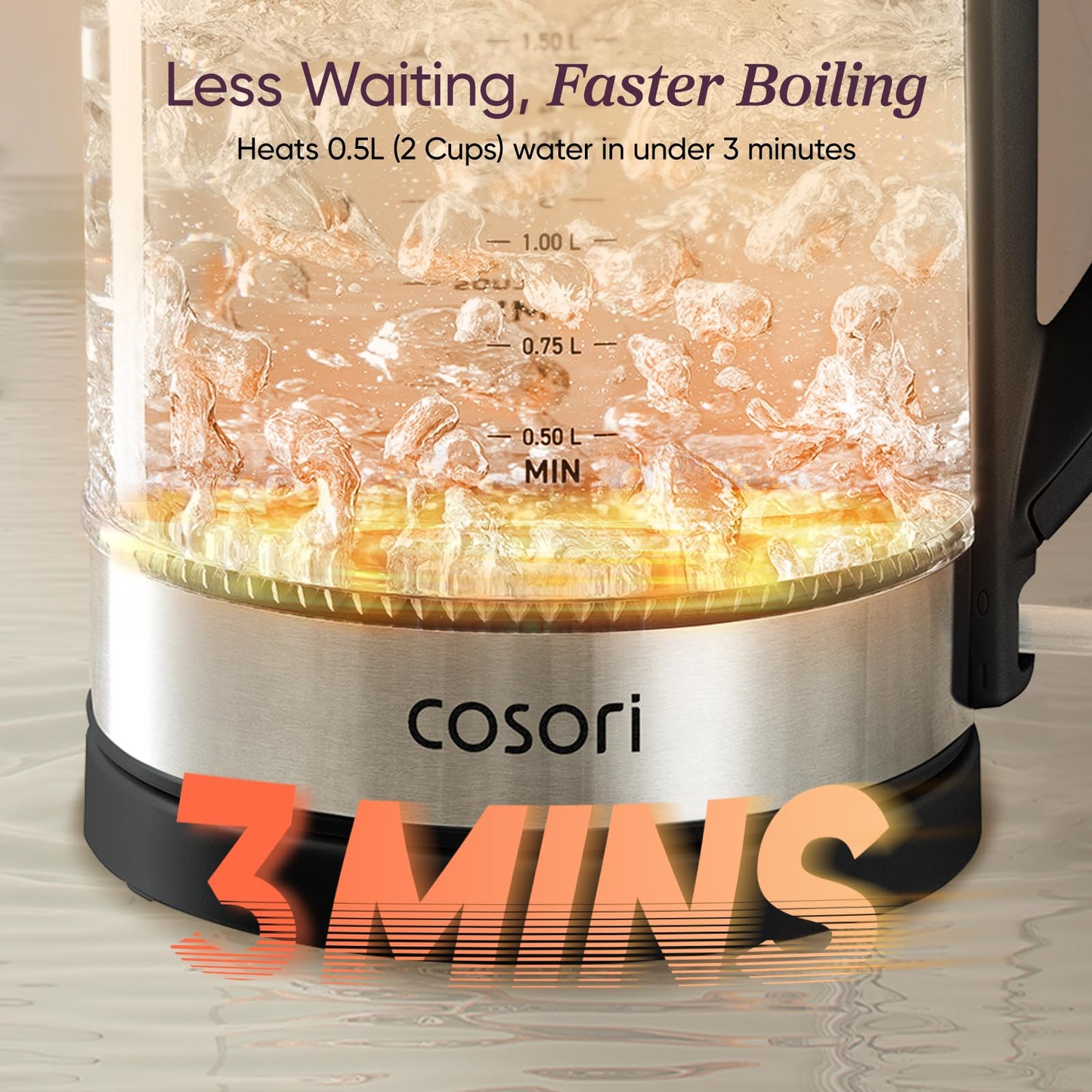 Cosori Electric Kettle, No Plastic Contact with Water, 1.7L, Black