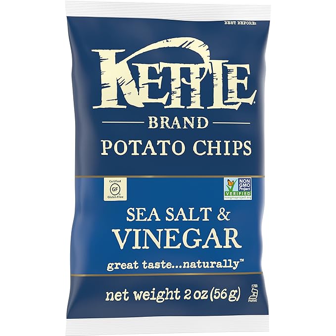 Kettle Brand Potato Chips, Salt & Vinegar Kettle Chips, Snack Bag, 2 Oz
