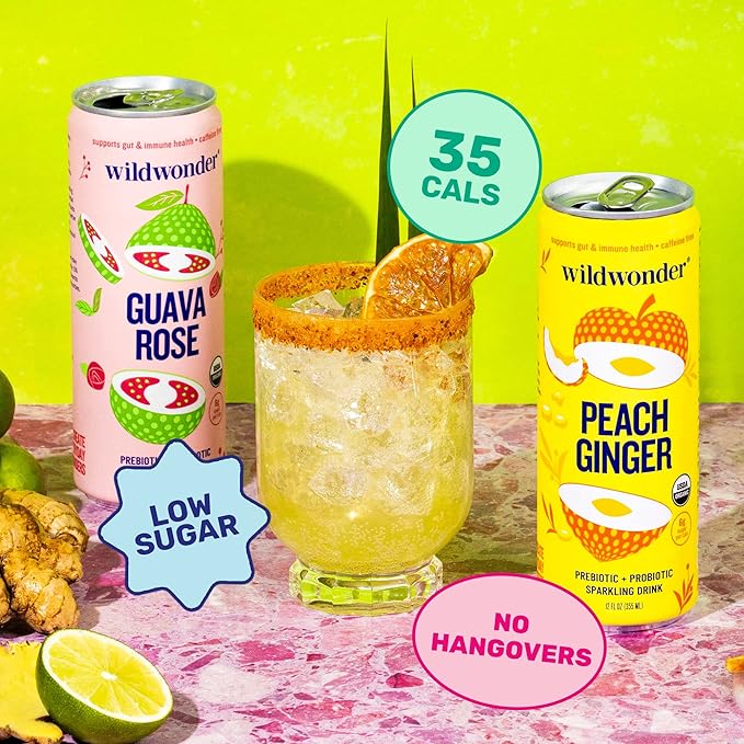 wildwonder Sparkling Probiotic Drink 12pk, For Gut Health & Immune Support, Classic Variety Pack, 5g Prebiotic Fiber, Live Probiotics, Organic, Vegan, Low Sugar, 12 Pack, 12oz Can, Seen on Shark Tank