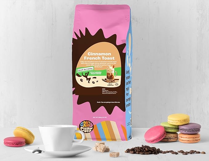 Crazy Cup Decaf Ground Coffee, Cinnamon French Toast, For Brewing Hot or Iced Coffee, 10 Ounce