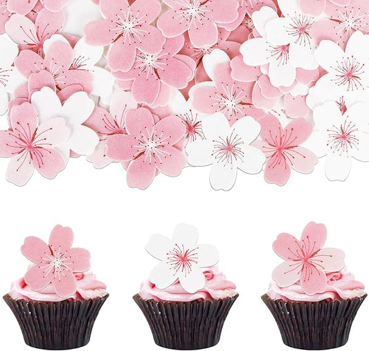 Rsstarxi 60 Pack Edible Cherry Blossoms Cupcake Toppers Rice Paper Cherry Blossoms Flowers Cupcake Picks for Baby Shower Wedding Birthday Party Cake Decorations Supplies