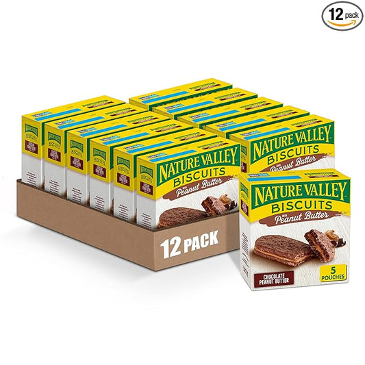 Nature Valley Biscuit Sandwiches, Chocolate Peanut Butter Snacks, 5 ct, 6.75 OZ (Pack of 12)