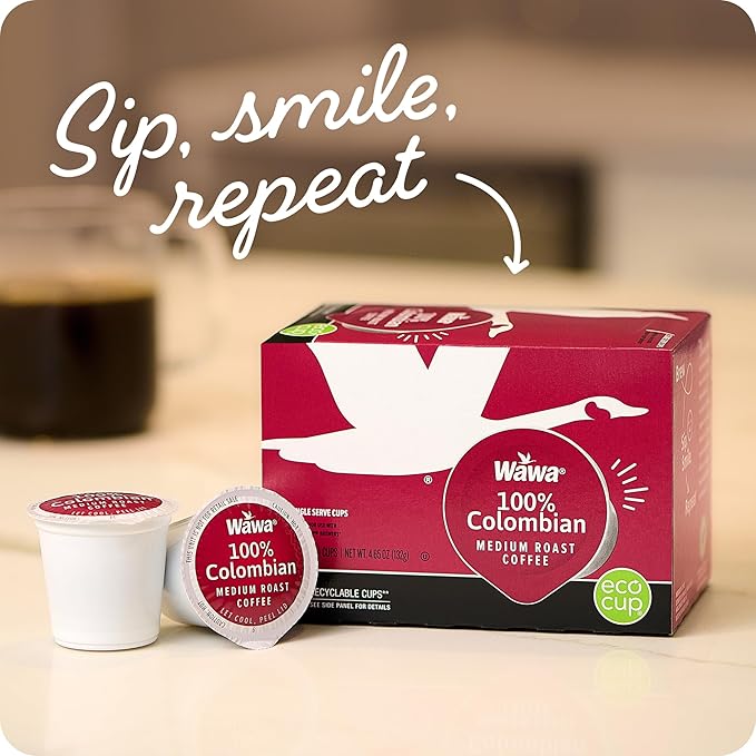 Wawa Colombian Medium Roast Single Cup Coffee Pods, 12 Pods, 1 Box, Medium Bodied Blend, Chocolate & Fruit Notes, Single Serve, 100% More Responsibly Sourced from Rainforest Alliance Certified Farms