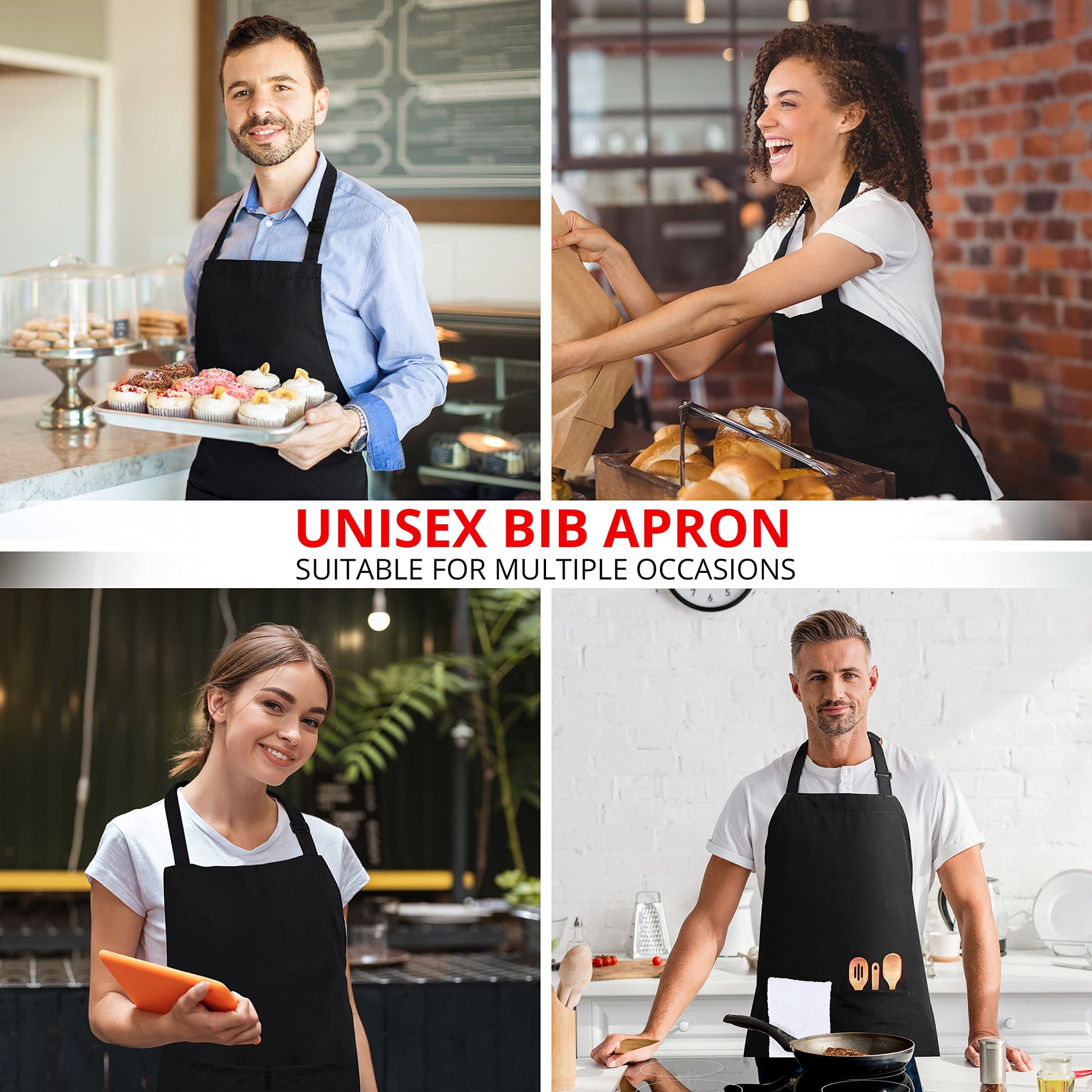 Utopia Kitchen Bib Aprons 2 Pack Adjustable With 2 Pockets Black