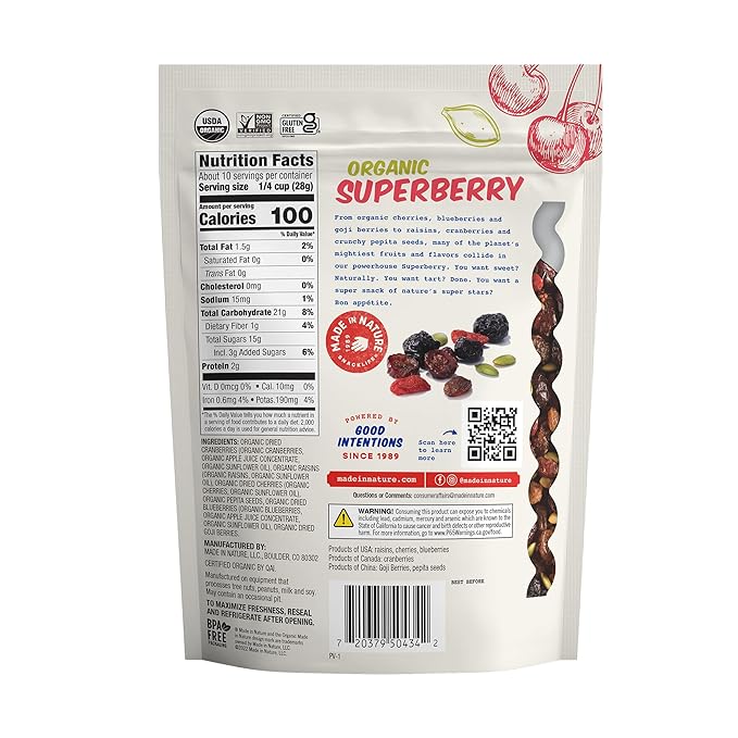 Made In Nature Organic Superberry Fruit Fusion, 10 Ounce (Pack of 1) ??Fruit and Nut Trail Mix, Non-GMO, Unsulfured, Gluten Free