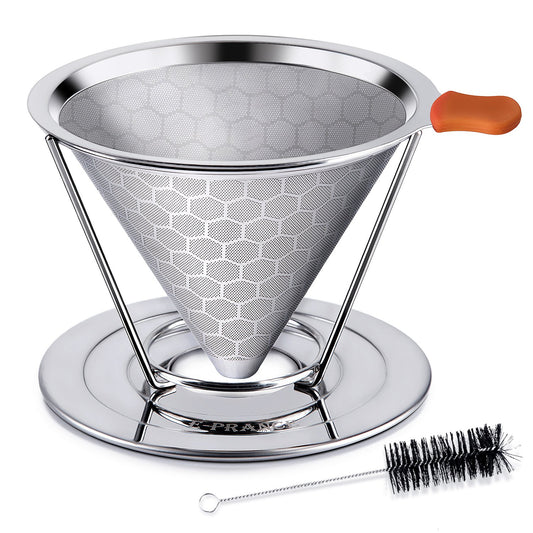 E-PRANCE Pour Over Coffee Dripper, Stainless Steel Coffee Filter Reusable Pour Over Coffee Filter