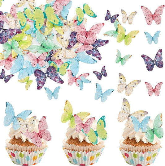 40 Pack Edible Butterfly Cake Decorations, Colorful Butterfly Cupcake Toppers Decorations, Butterfly Theme Birthday Party Decorations for Wedding Birthday Anniversary Flower Themed Party Decorating