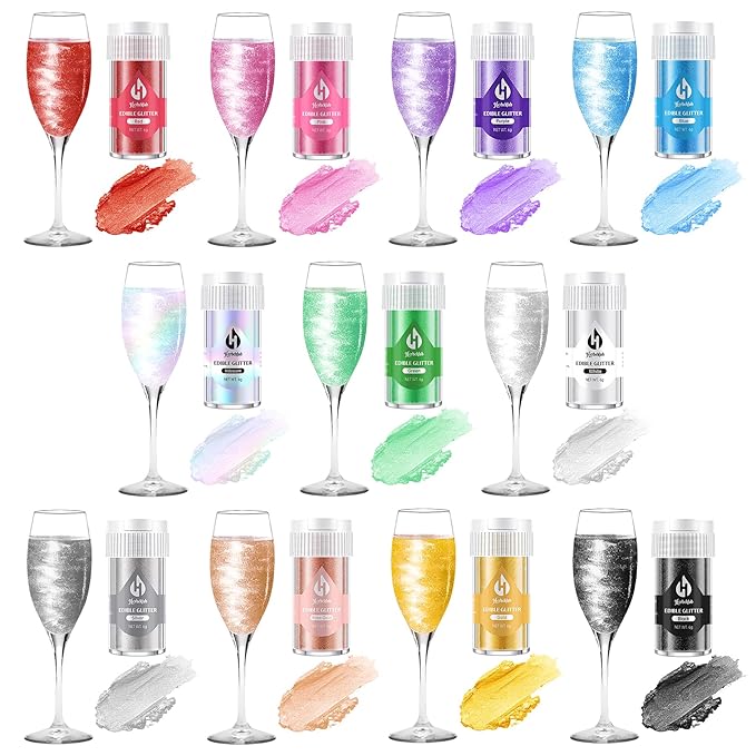 White Edible Glitter ??6g Luster Dust Drink Glitter, Food Grade Shimmer Powder for Cocktails, Cakes, Beverages, Chocolate & Candy