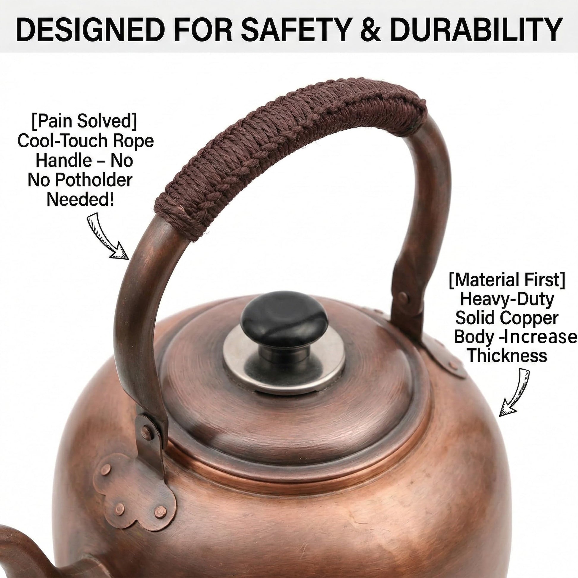 wloadry Copper Whistling Tea Kettle, Large Capacity with Cool-Touch Rope Handle,thicker Solid