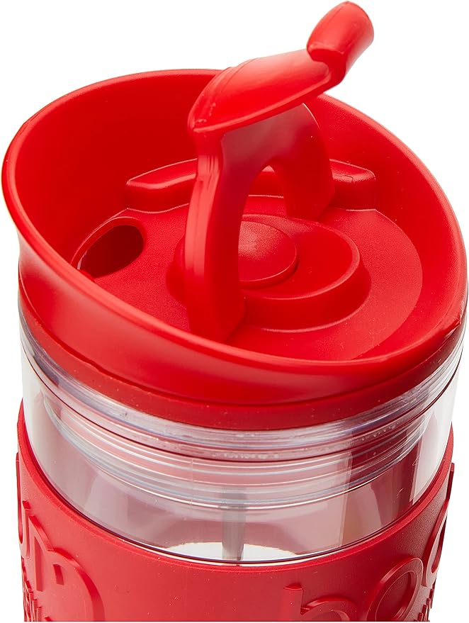 Bodum Insulated Plastic Travel French Press Coffee and Tea Mug, 0.45 L, 15oz, Red