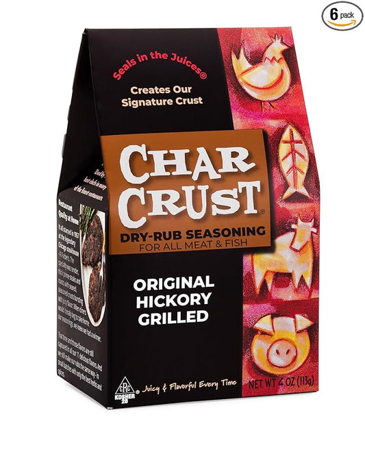 Char Crust Dry-Rub Seasonings Original Hickory Grilled | All-in-one seasonings | Perfect for Steaks, Burgers, Ribs, Tuna | Signature Crust that Seals in the Juices, 4 Ounce (Pack of 6)