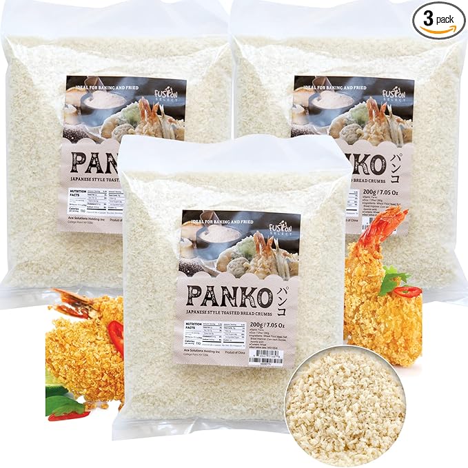 Fusion Select 3 Packs Panko Bread Crumbs - Japanese-Style Toasted Vegan Panko Breadcrumbs for Breading, Frying, Baking - For Fried Chicken & Pork, Baked Pasta, Roasted Vegetables, Tonkatsu