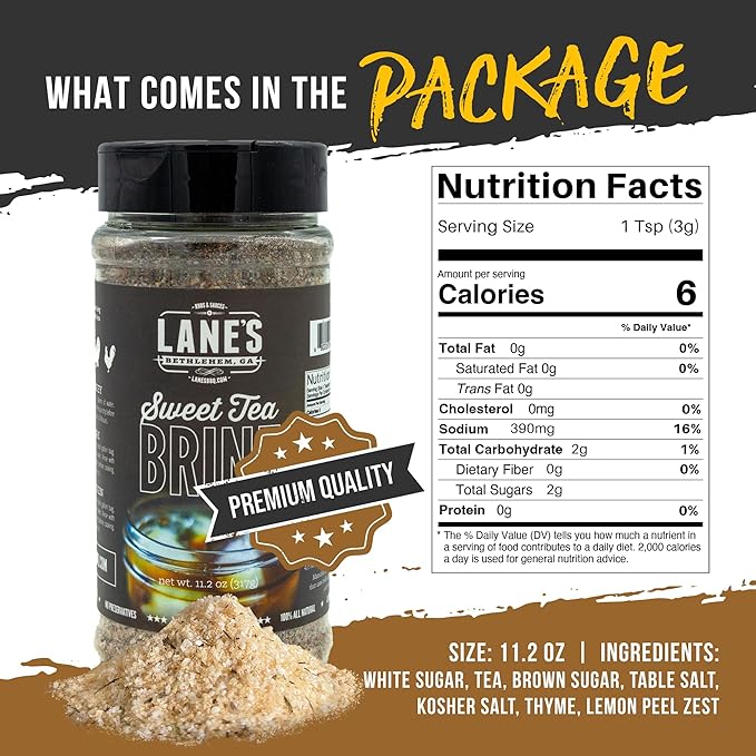 Lane's Sweet Tea Turkey Brine, All-Natural Sweet Chicken Brine for Turkey, Goes Well with Pork, Poultry, and Chicken Brine Mix, Made in USA, 11.2 Oz