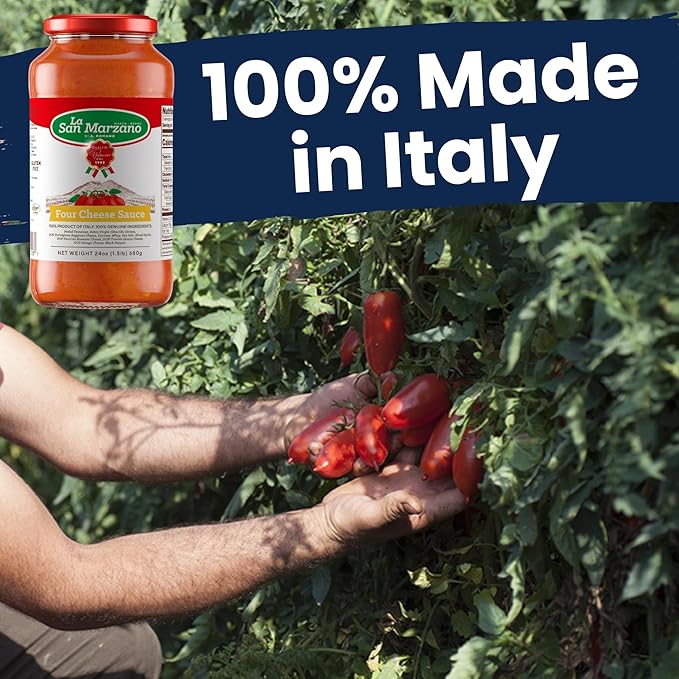 La San Marzano Four Cheese Sauce, 24 oz, Pasta Sauce Made in Italy, All Purpose Tomato Premium Quality, All Natural, Non GMO, Gluten Free