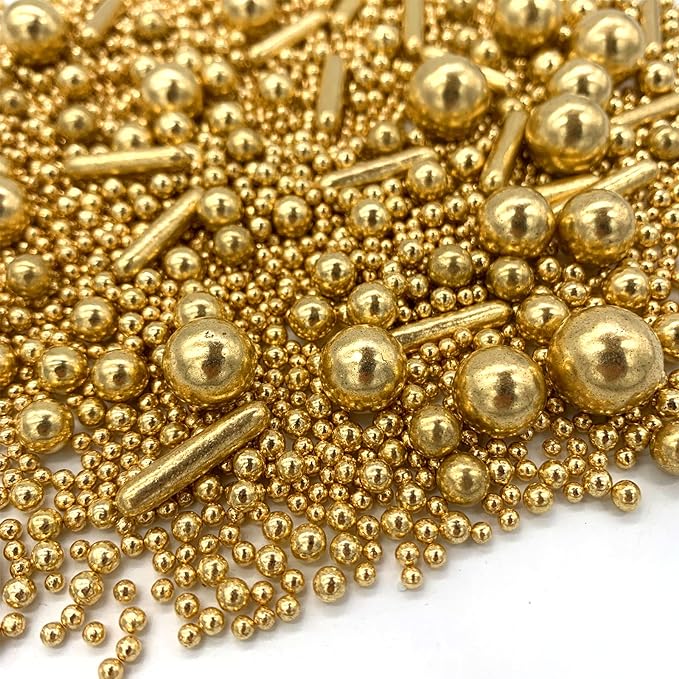 Sprinkles Gold Pearl Sugar Candy Mix Size, Nut Free, Baking Cake Decorations Cupcake Toppers Cookie Decorating Ice Cream Celebrations Shaker Jar Wedding Shower Party (120g/4.2oz竊?,<div>